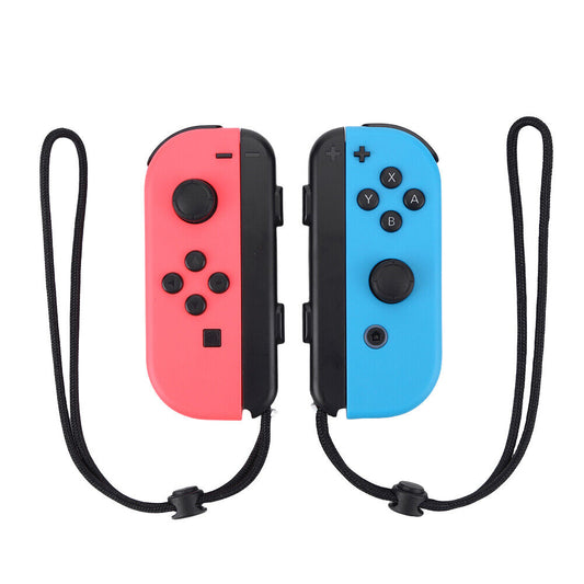 Wireless Controller Gamepad For Nintendo Switch Joy Con Left + Right - Neon Red & Blue + Wrist Strap