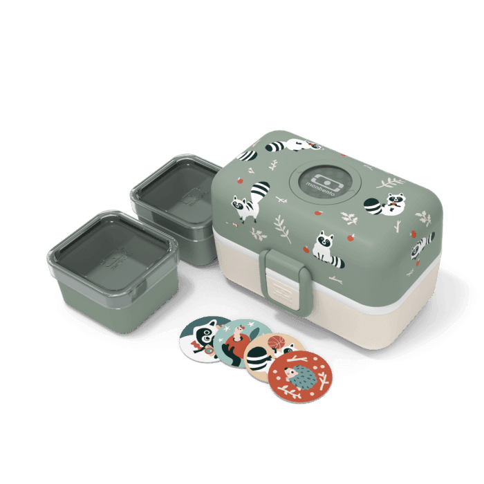 Monbento Tresor Graphic Kids's Bento Box- Green Raccoon Green Raccoon-2006733344590663682