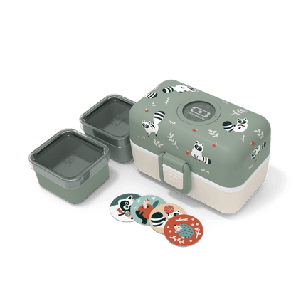 Monbento Tresor Graphic Kids's Bento Box- Green Raccoon Green Raccoon-2006733344590663682