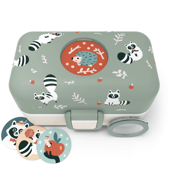 Monbento Tresor Graphic Kids's Bento Box- Green Raccoon Green Raccoon-2006733344590663683