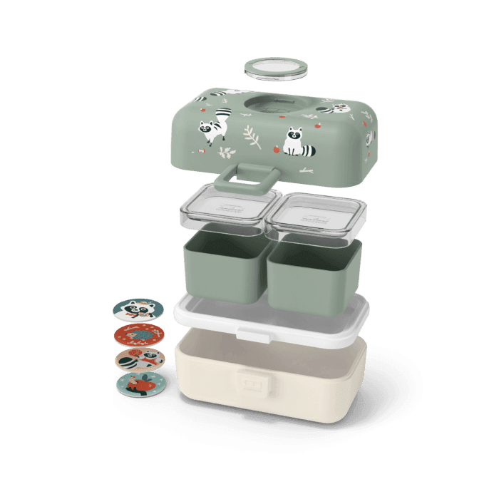 Monbento Tresor Graphic Kids's Bento Box- Green Raccoon Green Raccoon-2006733344590663684