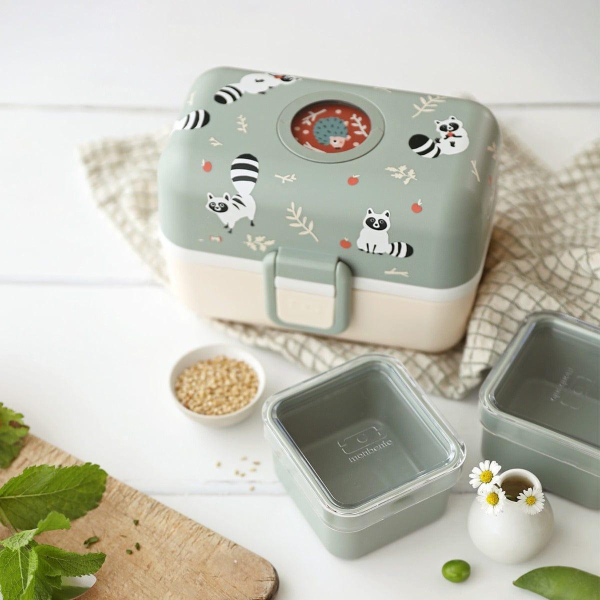 Monbento Tresor Graphic Kids's Bento Box- Green Raccoon Green Raccoon-2006733344590663686