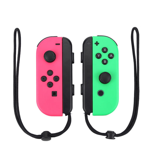 Wireless Controller Gamepad For Nintendo Switch Joy Con Left + Right - Neon Pink & Neon Green + Wrist Strap