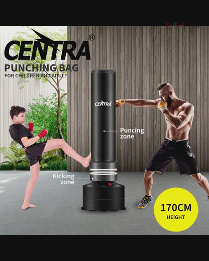 Centra Boxing Punching Bag Free Standing 170cm 2-Zone 12 Suction Cups - Black