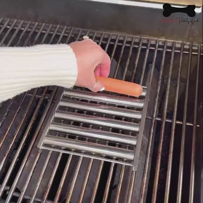 Stainless Steel Hot Dog Roller Sausage Roller Wood Handle BBQ Hot Dog Griller