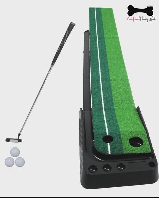 Centra Golf Putting Mat – 250 x 40cm Portable Practice Green with Ball Return, Putter & Balls