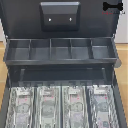 Cash Box Safe Portable Coin Box Metal Lock Security Bank with Storage Tray 2 Key