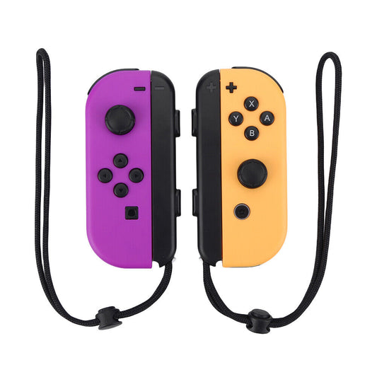 Wireless Controller Gamepad For Nintendo Switch Joy Con Left + Right - Purple Yellow Handle + Wrist Strap