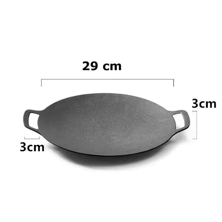 Korean BBQ Grill Pan Non-Stick Round Iron Hot Plate for Indoor & Outdoor Barbecue