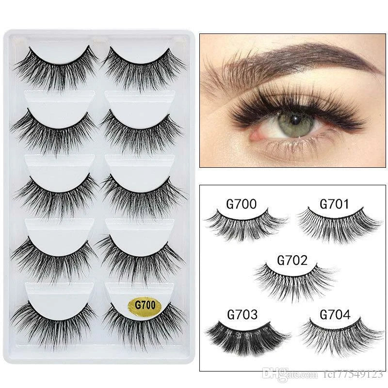 5 PAIRS Eyelashes Eye Lashes Natural Long Makeup False Mink Handmade Fake